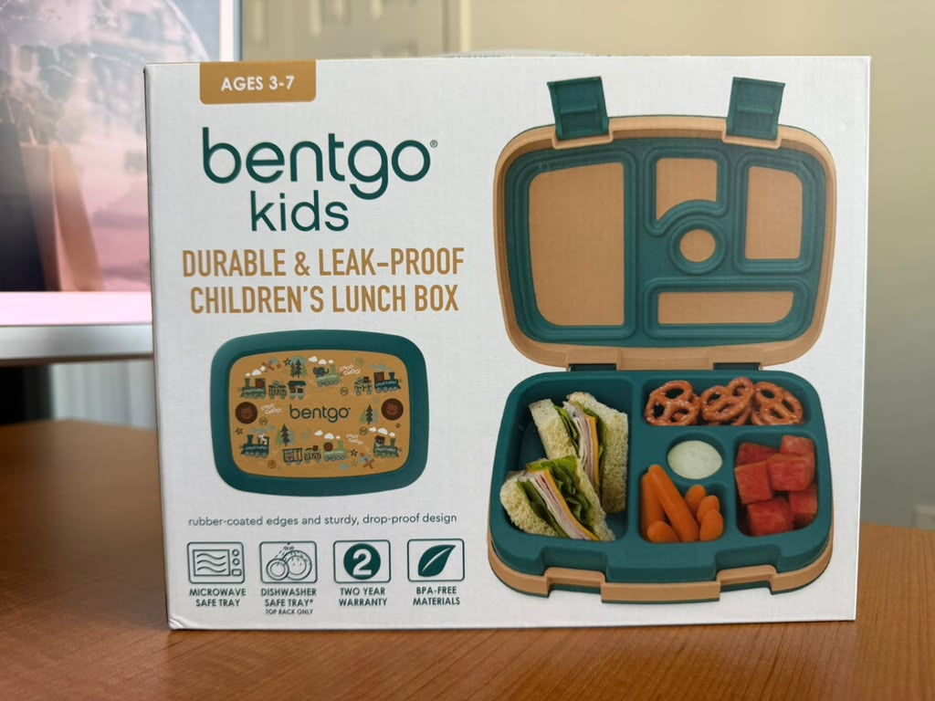 Lonchera Bentgo Kids con diseño de trenes, ideal para niños de 3 a 7 años, compartimentos a prueba de derrames para mantener los alimentos separados, bandeja apta para microondas y lavavajillas (solo bandeja), materiales libres de BPA, diseño resistente a caídas